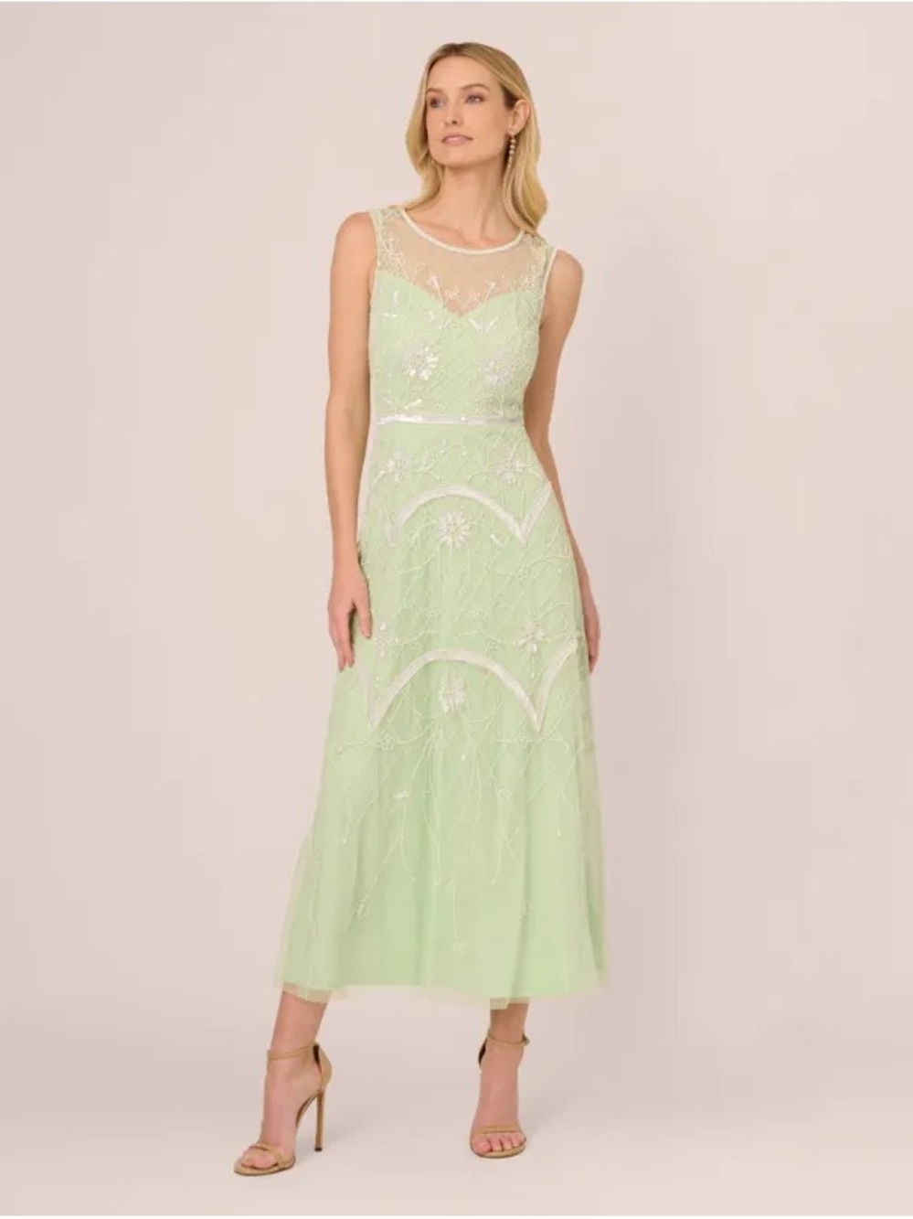 Adrianna Papell SZ 16 NWT Aloe Ivory Beaded Midi Formal Dress GALA Cocktail MOB